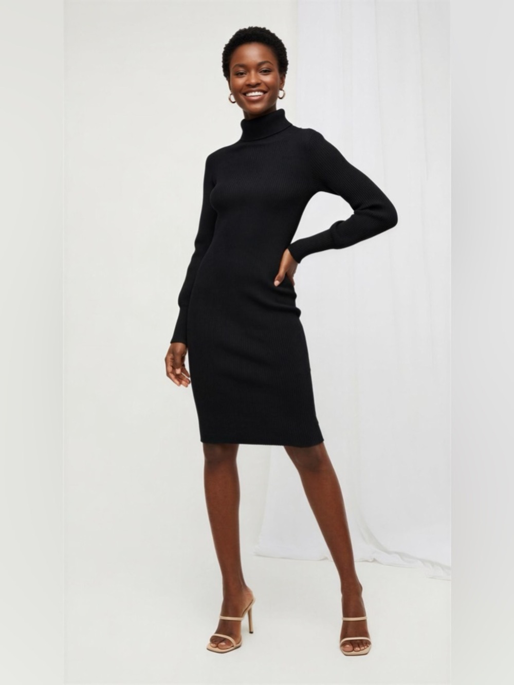 Pink Lily Black Ribbed Turtleneck Sweater Dress Size S